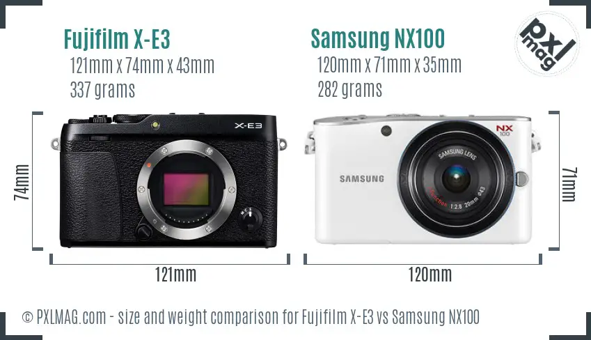 Fujifilm X-E3 vs Samsung NX100 size comparison