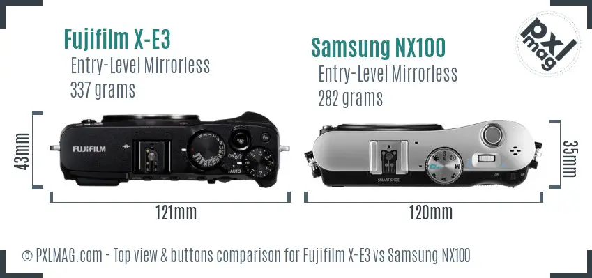 Fujifilm X-E3 vs Samsung NX100 top view buttons comparison