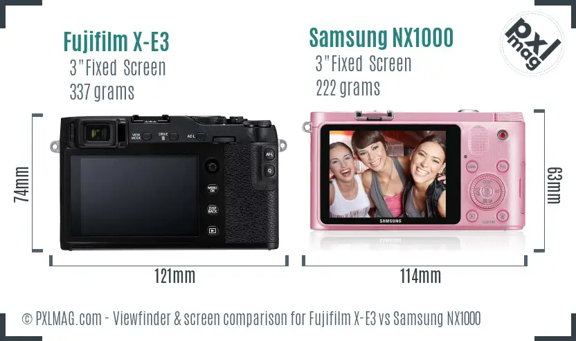 Fujifilm X-E3 vs Samsung NX1000 Screen and Viewfinder comparison