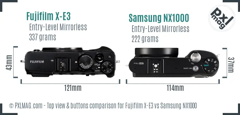 Fujifilm X-E3 vs Samsung NX1000 top view buttons comparison