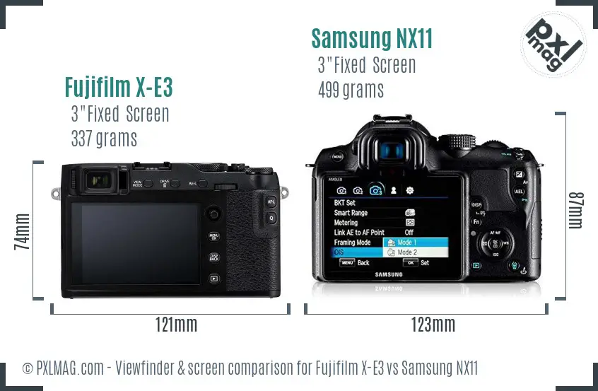 Fujifilm X-E3 vs Samsung NX11 Screen and Viewfinder comparison