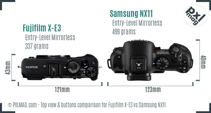 Fujifilm X-E3 vs Samsung NX11 top view buttons comparison