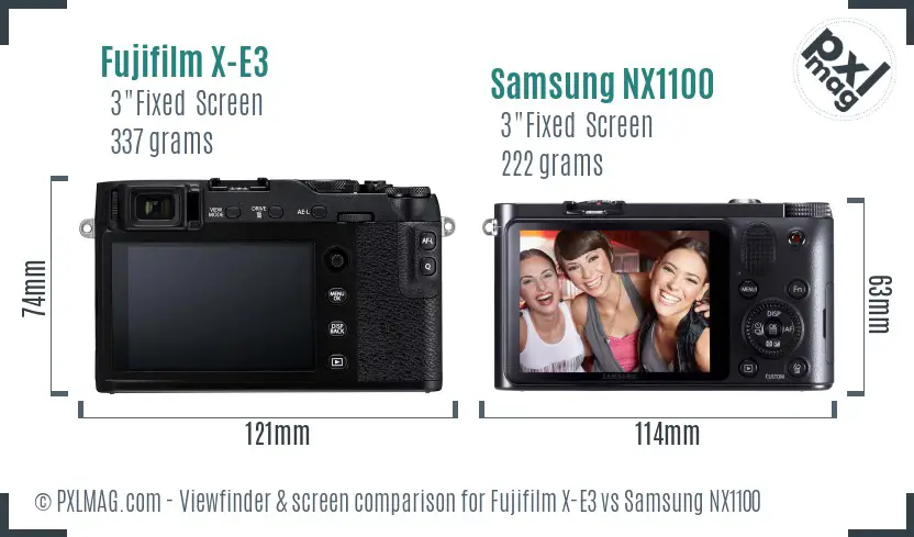 Fujifilm X-E3 vs Samsung NX1100 Screen and Viewfinder comparison