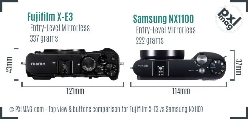 Fujifilm X-E3 vs Samsung NX1100 top view buttons comparison