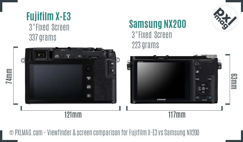Fujifilm X-E3 vs Samsung NX200 Screen and Viewfinder comparison