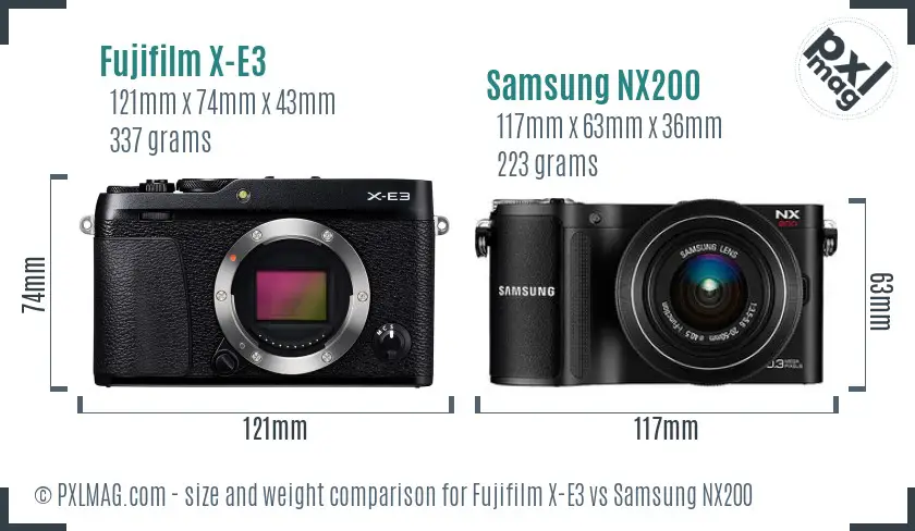 Fujifilm X-E3 vs Samsung NX200 size comparison