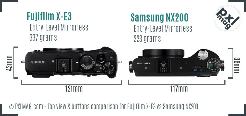 Fujifilm X-E3 vs Samsung NX200 top view buttons comparison