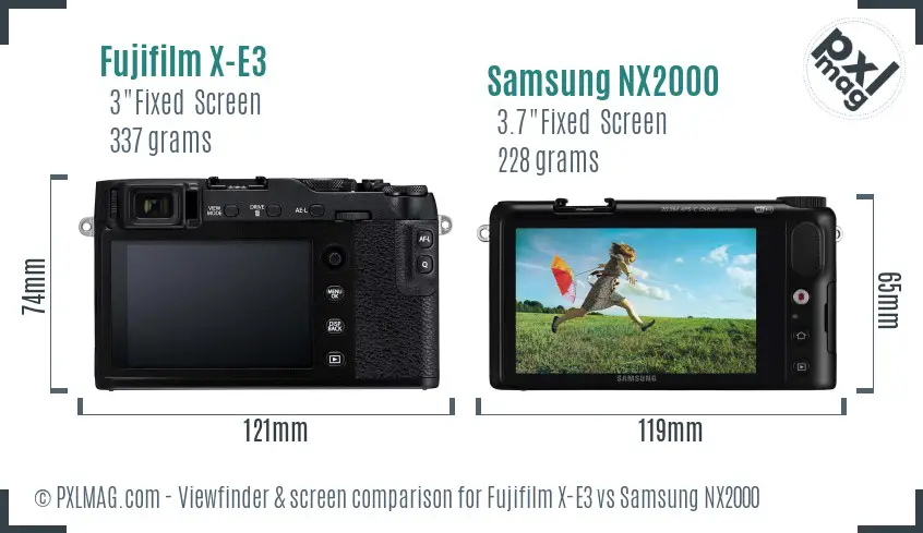 Fujifilm X-E3 vs Samsung NX2000 Screen and Viewfinder comparison