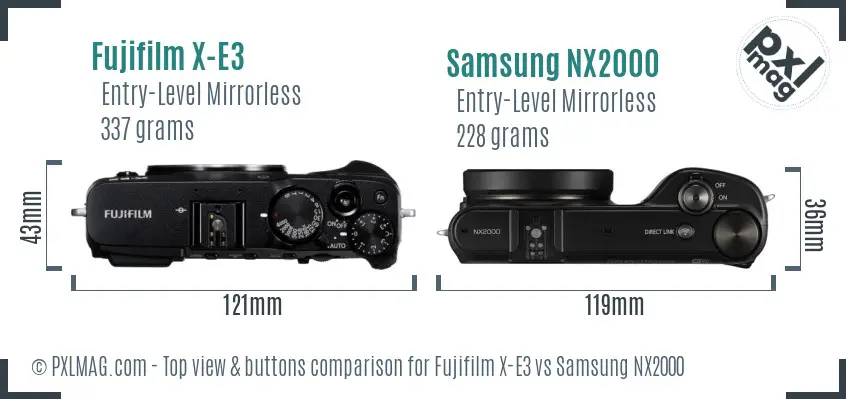 Fujifilm X-E3 vs Samsung NX2000 top view buttons comparison
