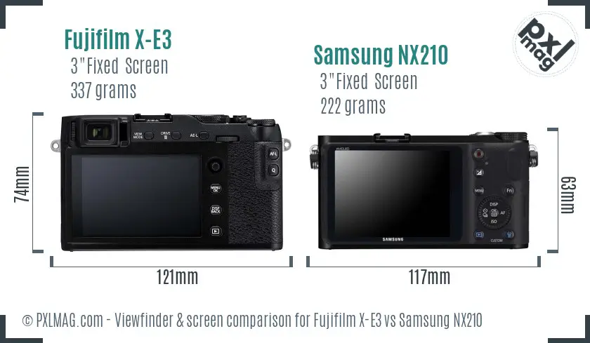 Fujifilm X-E3 vs Samsung NX210 Screen and Viewfinder comparison