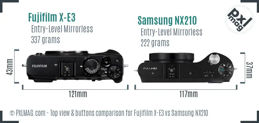 Fujifilm X-E3 vs Samsung NX210 top view buttons comparison