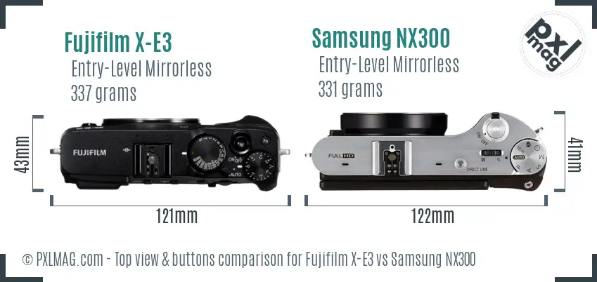 Fujifilm X-E3 vs Samsung NX300 top view buttons comparison