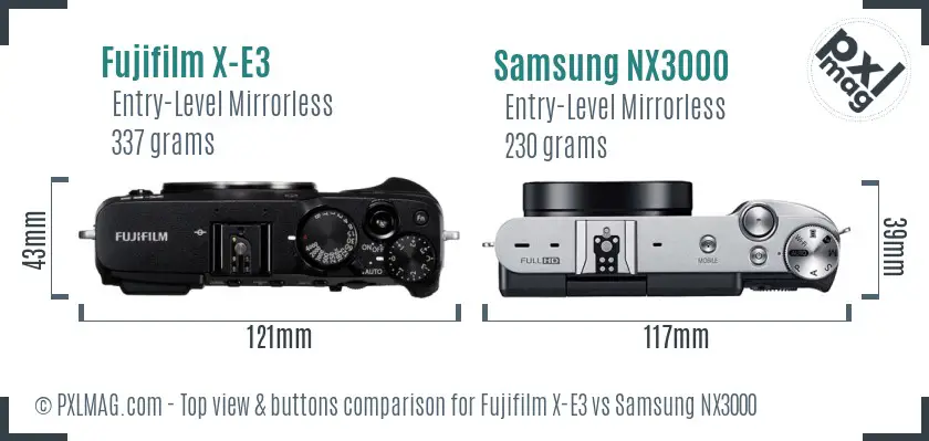 Fujifilm X-E3 vs Samsung NX3000 top view buttons comparison