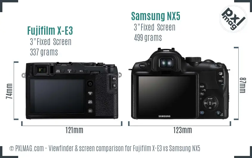 Fujifilm X-E3 vs Samsung NX5 Screen and Viewfinder comparison