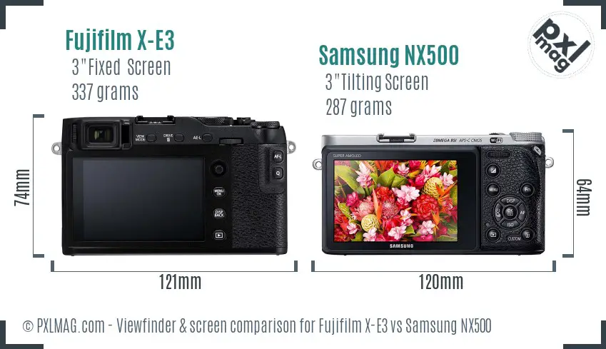 Fujifilm X-E3 vs Samsung NX500 Screen and Viewfinder comparison