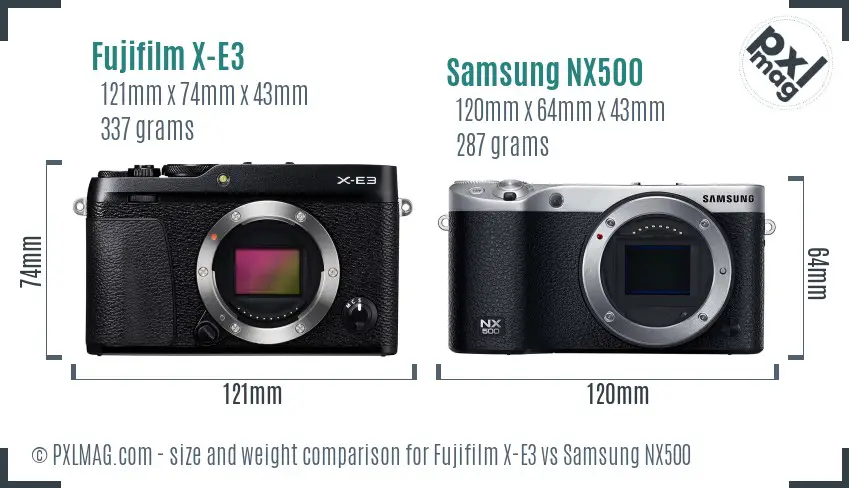 Fujifilm X-E3 vs Samsung NX500 size comparison