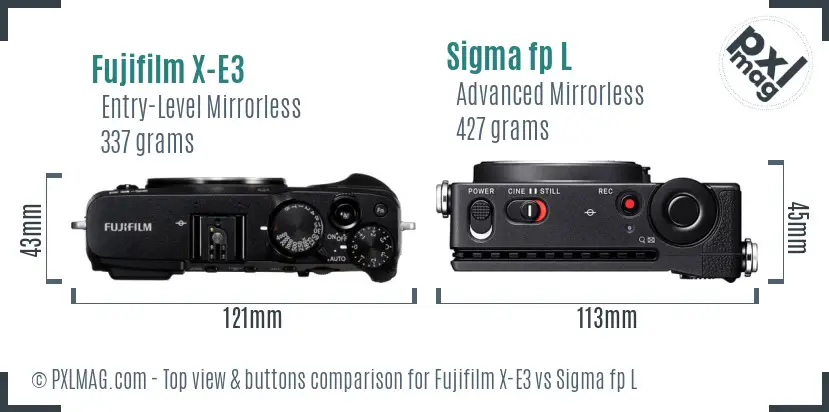 Fujifilm X-E3 vs Sigma fp L top view buttons comparison