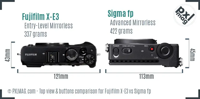 Fujifilm X-E3 vs Sigma fp top view buttons comparison