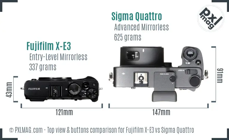 Fujifilm X-E3 vs Sigma Quattro top view buttons comparison