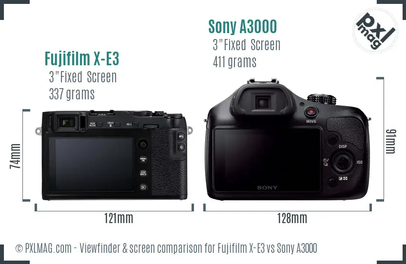 Fujifilm X-E3 vs Sony A3000 Screen and Viewfinder comparison
