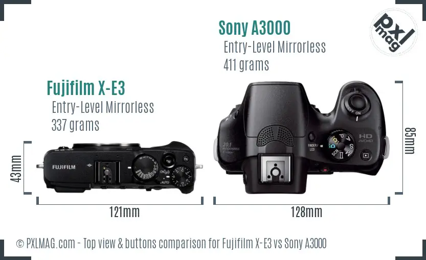 Fujifilm X-E3 vs Sony A3000 top view buttons comparison