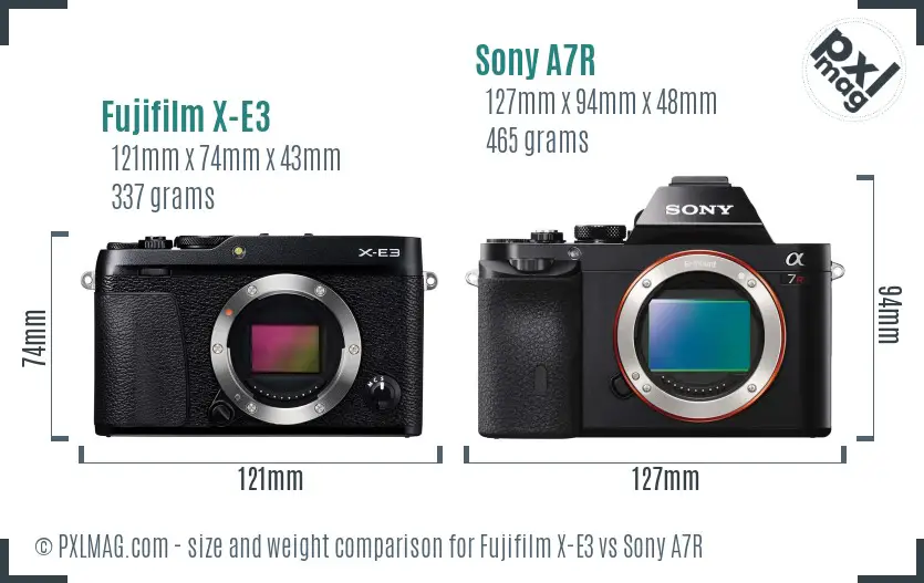 Fujifilm X-E3 vs Sony A7R size comparison
