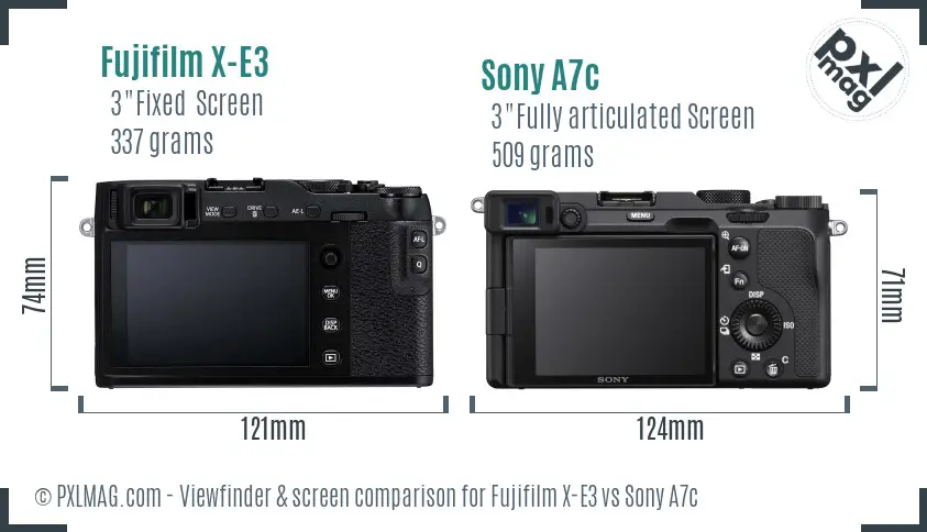 Fujifilm X-E3 vs Sony A7c Screen and Viewfinder comparison