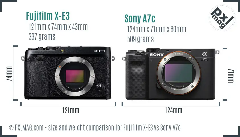 Fujifilm X-E3 vs Sony A7c size comparison