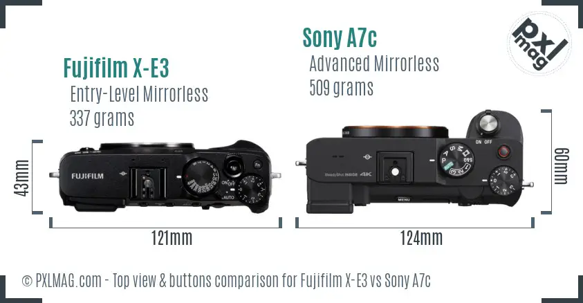 Fujifilm X-E3 vs Sony A7c top view buttons comparison