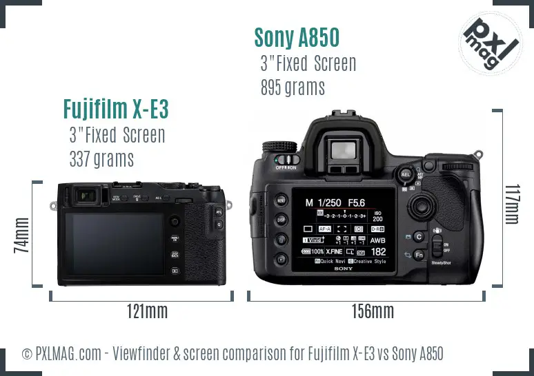 Fujifilm X-E3 vs Sony A850 Screen and Viewfinder comparison
