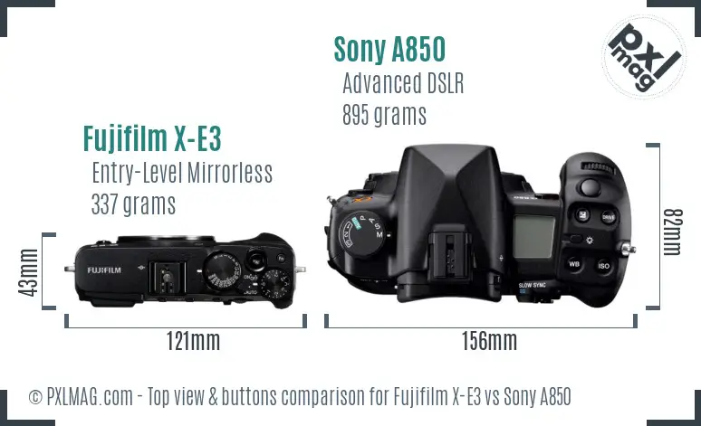 Fujifilm X-E3 vs Sony A850 top view buttons comparison