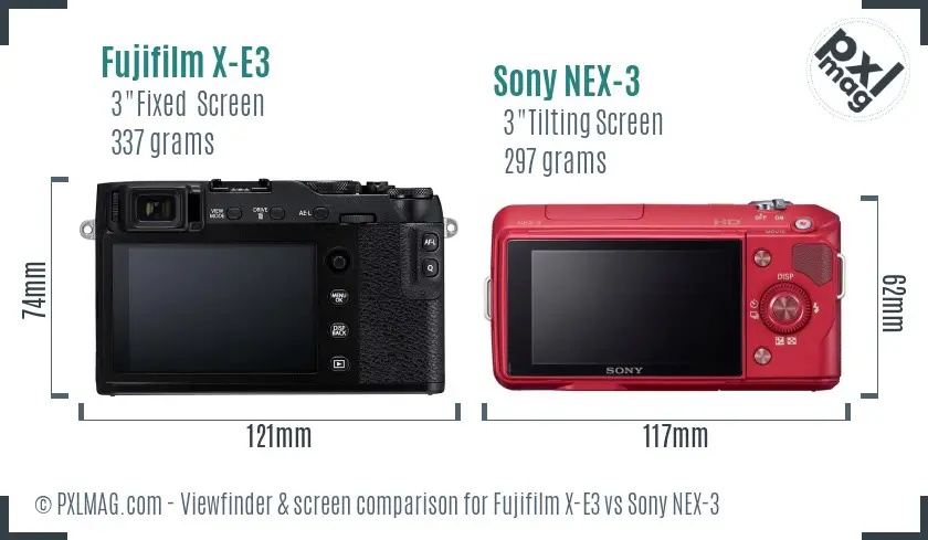 Fujifilm X-E3 vs Sony NEX-3 Screen and Viewfinder comparison