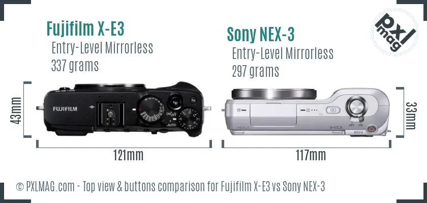 Fujifilm X-E3 vs Sony NEX-3 top view buttons comparison