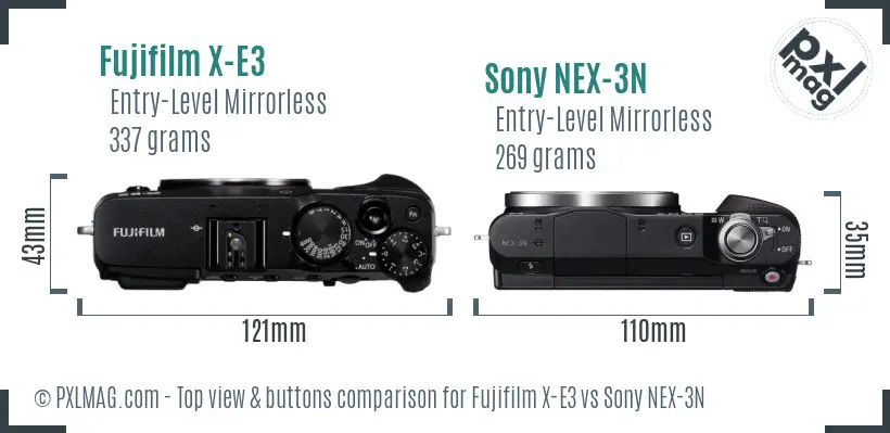 Fujifilm X-E3 vs Sony NEX-3N top view buttons comparison
