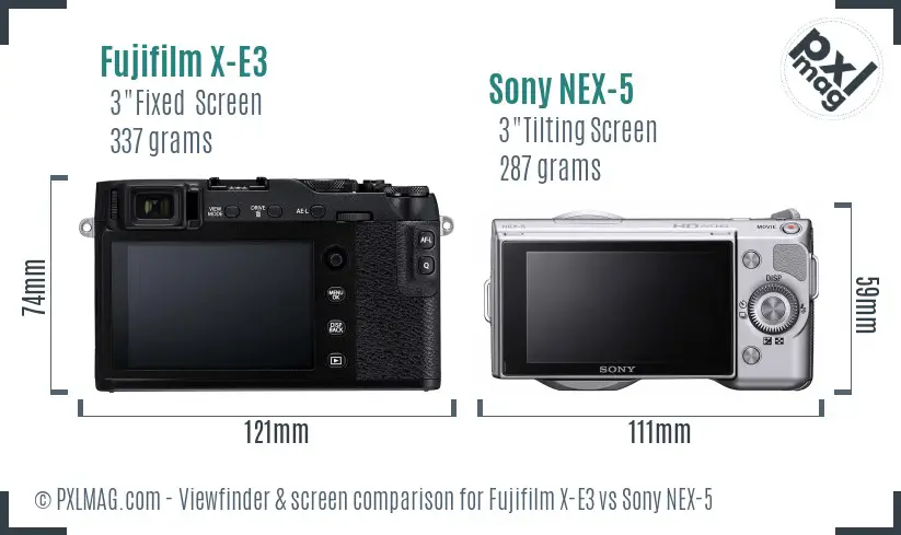 Fujifilm X-E3 vs Sony NEX-5 Screen and Viewfinder comparison