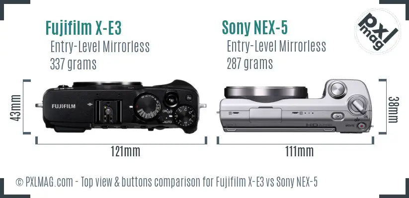 Fujifilm X-E3 vs Sony NEX-5 top view buttons comparison
