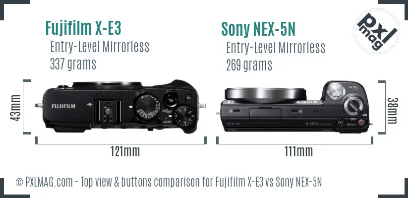 Fujifilm X-E3 vs Sony NEX-5N top view buttons comparison