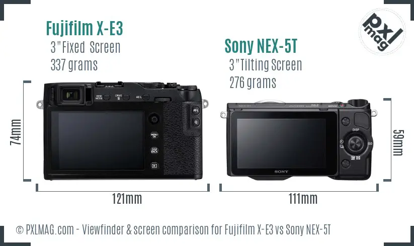 Fujifilm X-E3 vs Sony NEX-5T Screen and Viewfinder comparison