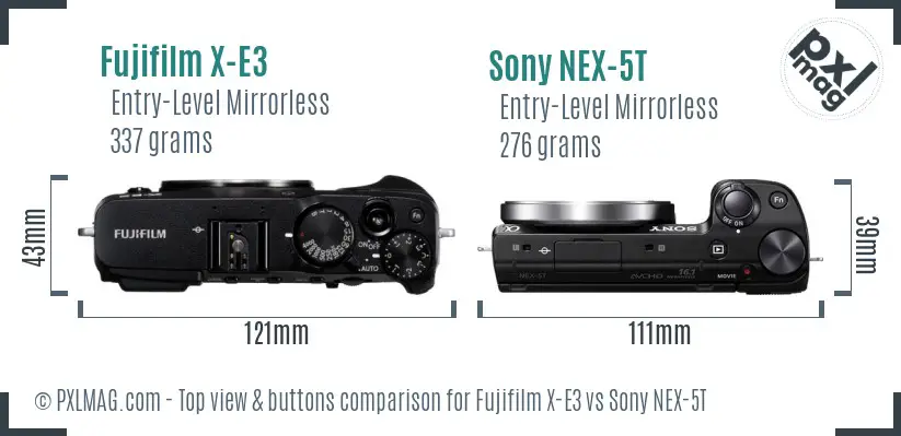 Fujifilm X-E3 vs Sony NEX-5T top view buttons comparison