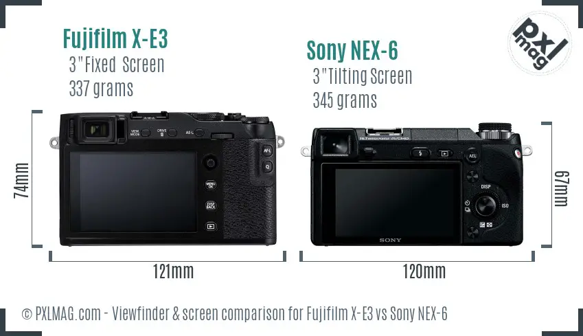 Fujifilm X-E3 vs Sony NEX-6 Screen and Viewfinder comparison