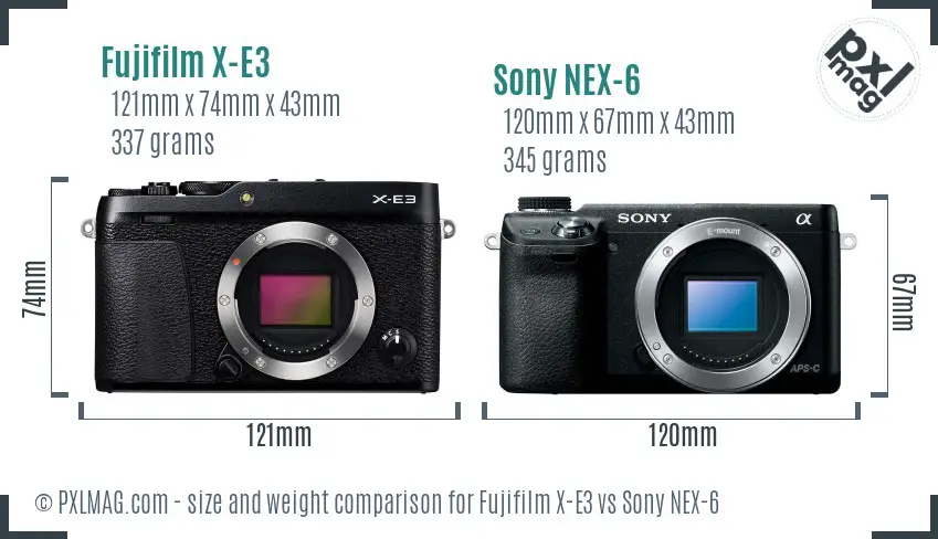 Fujifilm X-E3 vs Sony NEX-6 size comparison