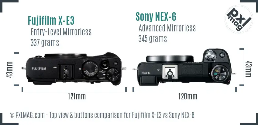 Fujifilm X-E3 vs Sony NEX-6 top view buttons comparison