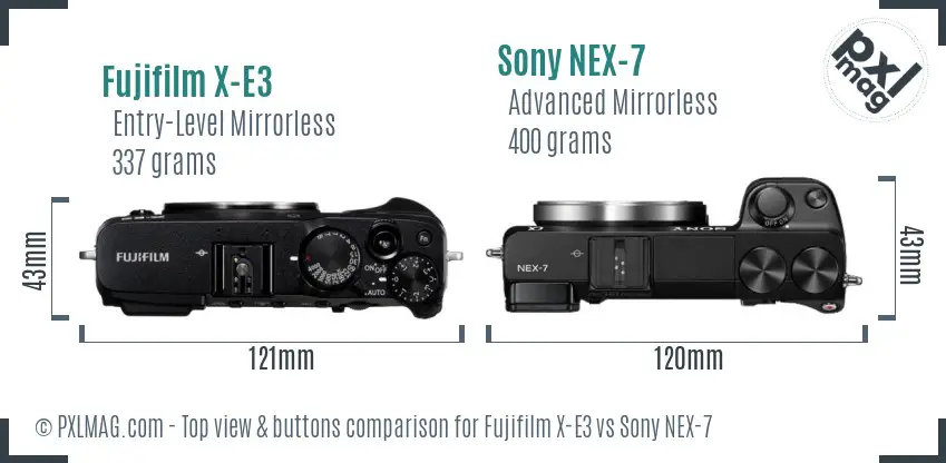 Fujifilm X-E3 vs Sony NEX-7 top view buttons comparison