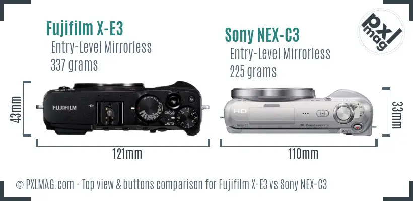 Fujifilm X-E3 vs Sony NEX-C3 top view buttons comparison