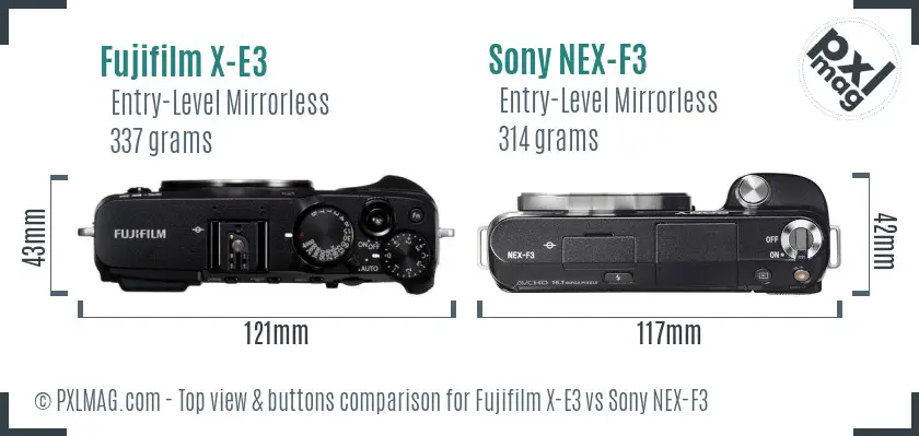 Fujifilm X-E3 vs Sony NEX-F3 top view buttons comparison