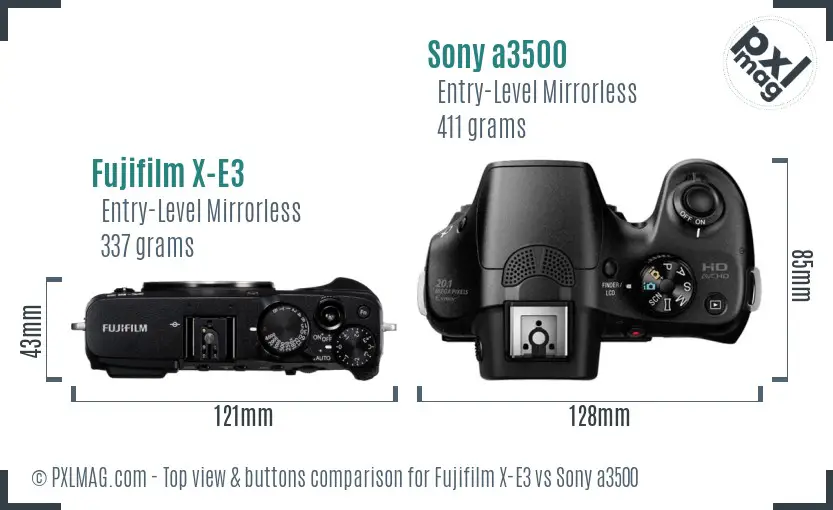 Fujifilm X-E3 vs Sony a3500 top view buttons comparison