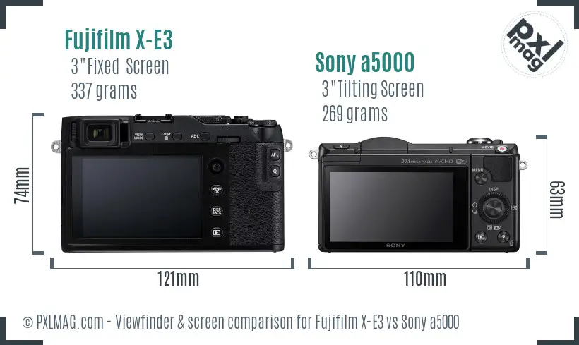 Fujifilm X-E3 vs Sony a5000 Screen and Viewfinder comparison