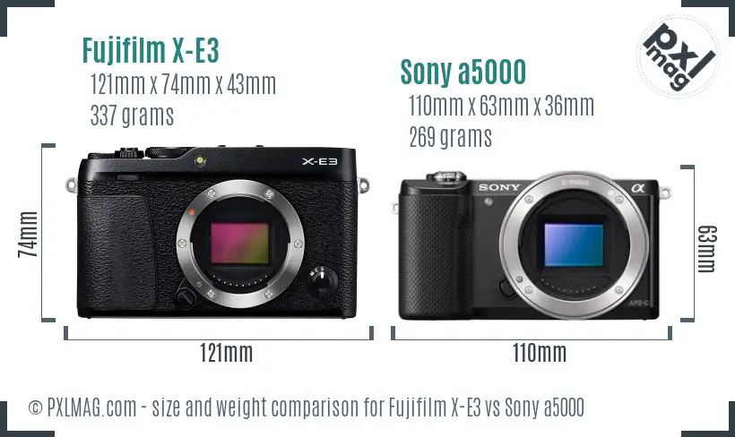 Fujifilm X-E3 vs Sony a5000 size comparison