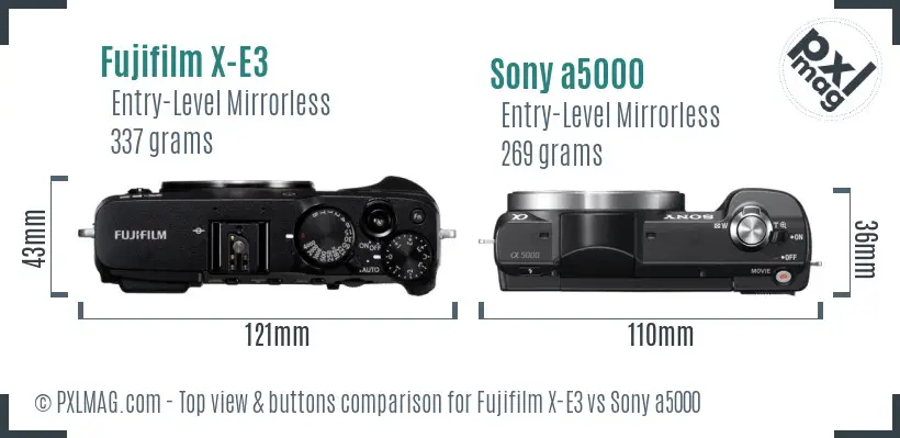 Fujifilm X-E3 vs Sony a5000 top view buttons comparison