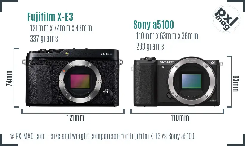 Fujifilm X-E3 vs Sony a5100 size comparison
